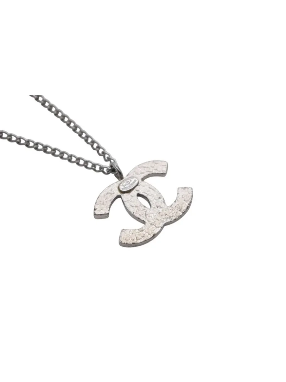 Chanel CC Logo Necklace Silver Orange Metal